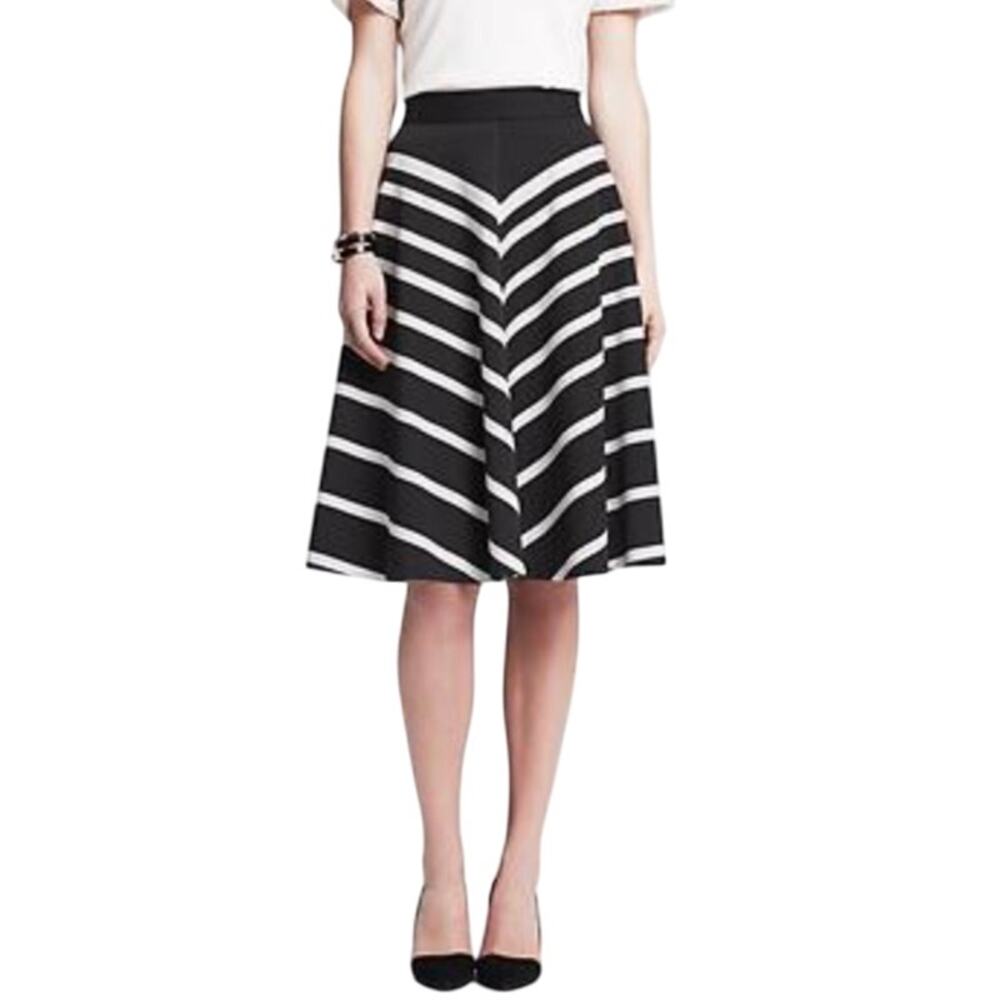 Banana Republic Black and White Striped Midi Skirt